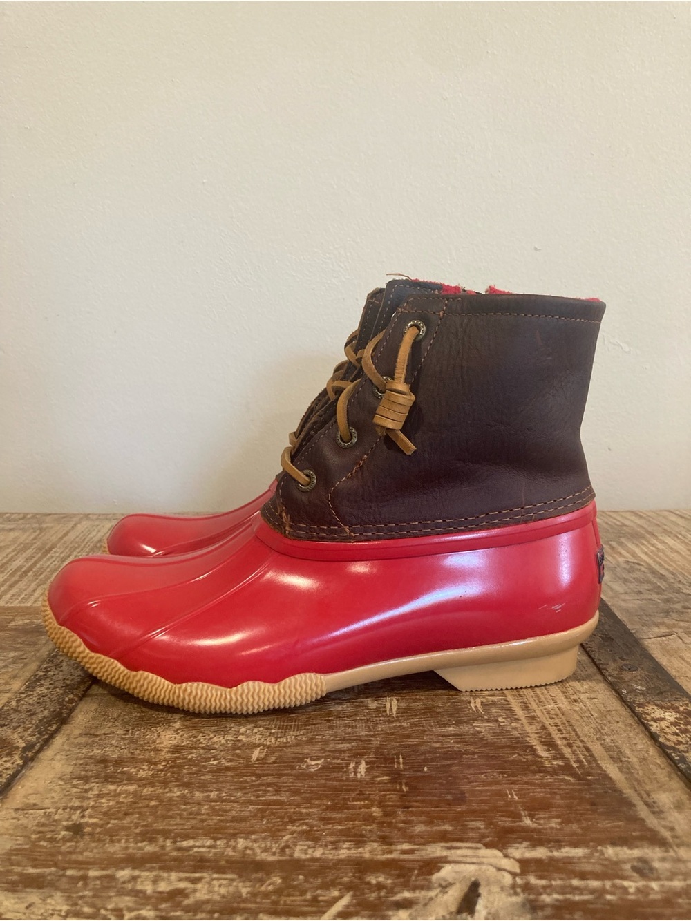 Sperry Womens Red Saltwater Waterproof Rubber Boots Sz 7 Duck Boots Mud Chore - Picture 2 of 16